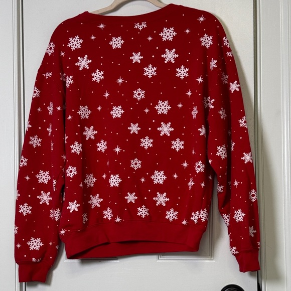 Vintage Disney Mickey Minnie Christmas Sweatshirt Red Snowflake Medium - Picture 6 of 8